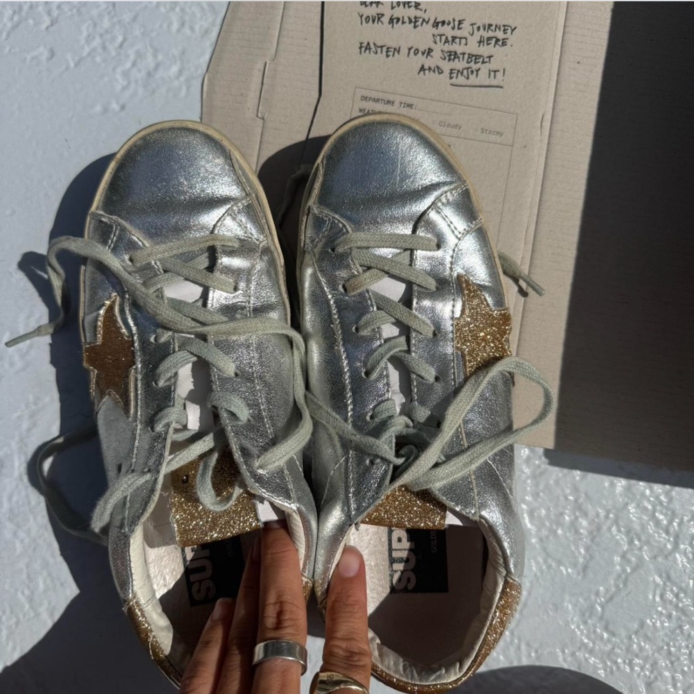 Golden Goose Silver and Gold Sneakers